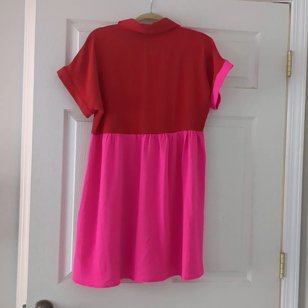Neon Pink and Red Button-Up Dress | Small | NWT - Picture 7 of 8